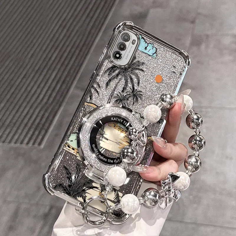 

G52 Sunset Beach Plating Bracelet Holder Phone Case For Motorola G84 G54 G64 G71S G20 G82 G54Powe G30 G52 G30 G10 Cover