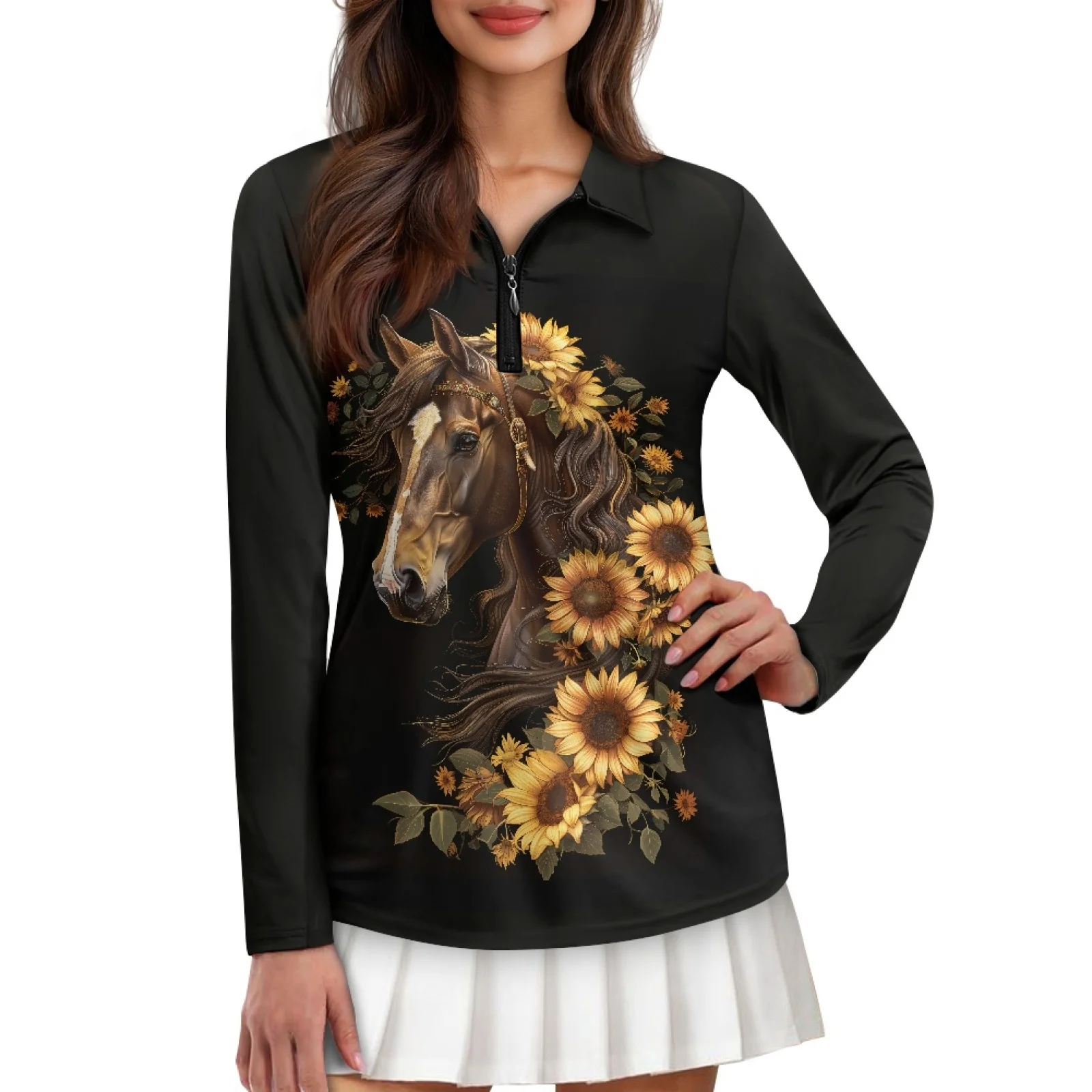 PENSTROLL Horse Womens Lightweight Tennis Activewear Blouses Quick Dry Golf Polos Shirts for Casual