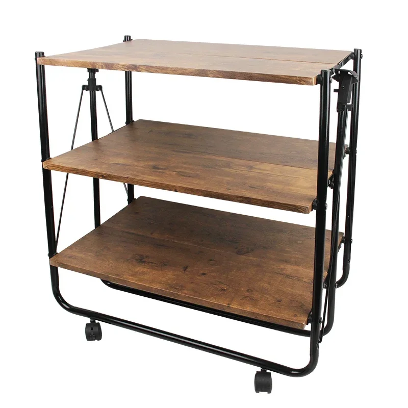 

Modern MDF and IRON Home Use Wooden Metal Trolley 3 Tier Folding Kitchen Storage Food Wine Serving Trolley Cart with Wheels