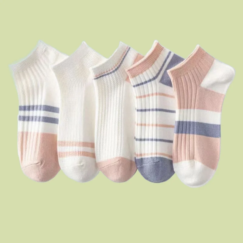 Chaussettes Courtes Respirantes et Confortables pour Femme, en Coton, Assorties avec Tout, Été, Nouvelle Collection, 5/10 Paires