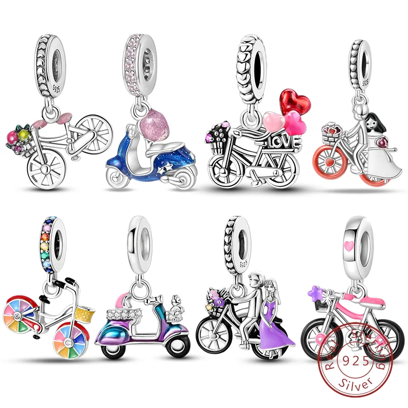 100% 925 فضة زهرة بالون الشوكولاته هدية دراجة Charms الخرز المعلقات صالح 3 مللي متر أساور DIY بها بنفسك غرامة صنع المجوهرات