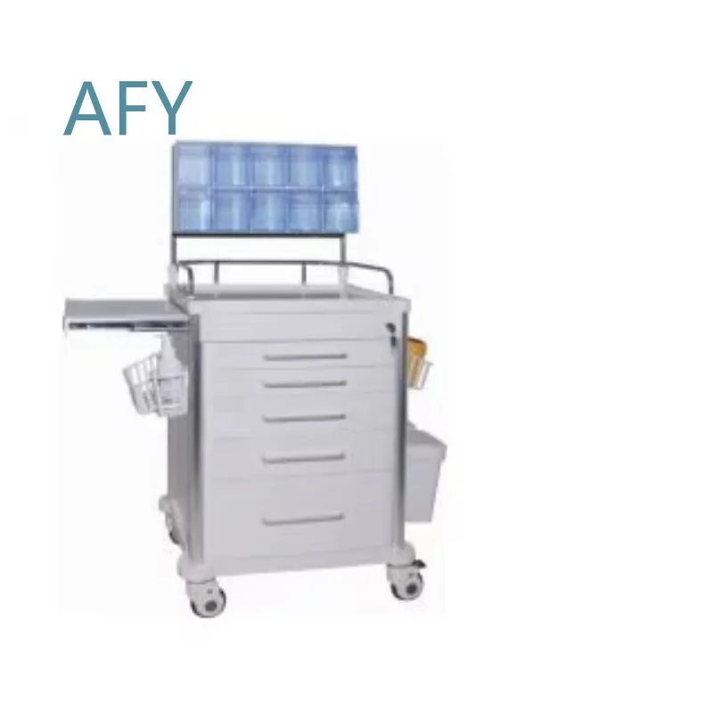 Medical Mobile Equipment Cart for Hospital Use Adjustable Shelf Stainless Steel Frame with Plastic Document Tray for