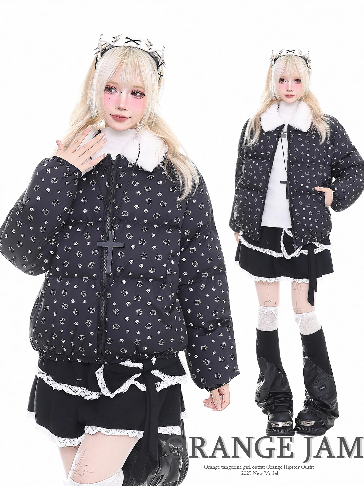 

Утепленная хлопковая куртка Sweet Kit с принтом, женская зимняя повседневная верхняя одежда с воротником-стойкой, цвет оранжевый мармелад, в японском стиле YO