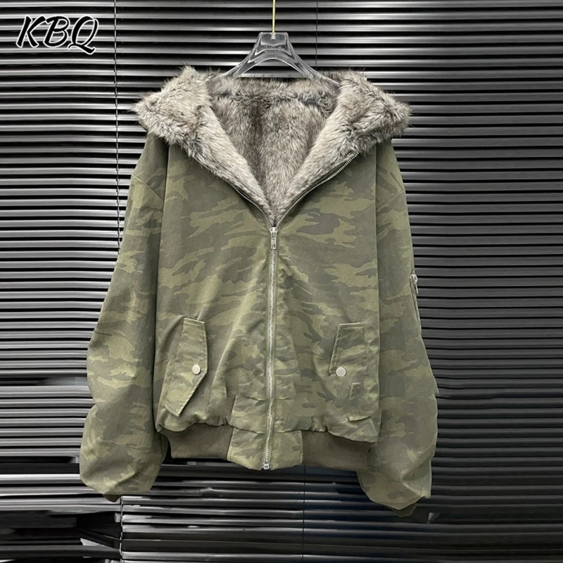 

KBQ Hit Color Spliced Pockets Loose Coat for Women Hoodeed Collar Long Sleeve Casual Patchwork Feather Casual Jackets Female New