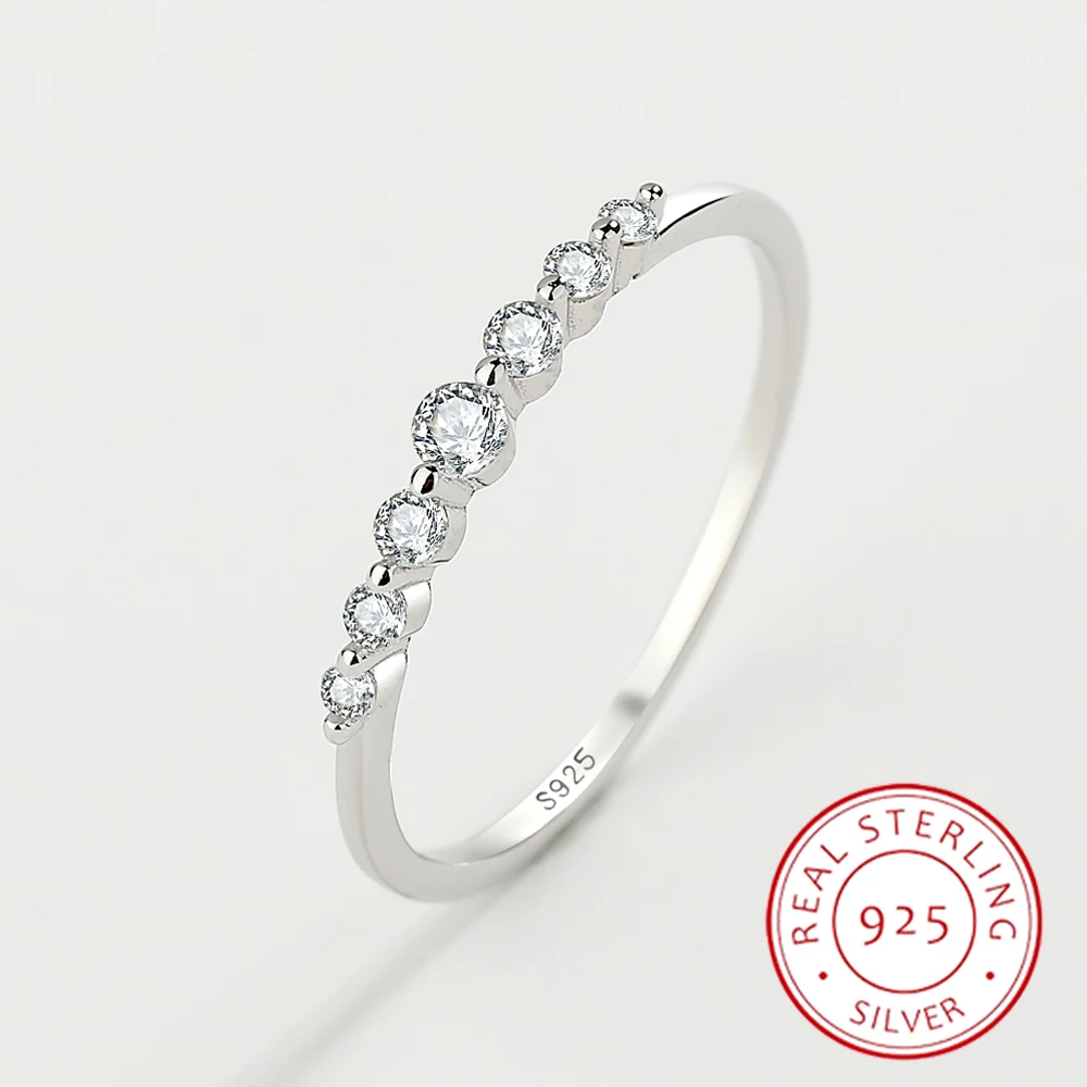 

2022 NEW Classic Ring For Women Real S925 Silver Elegant Simple Geometry Crystal Mini Zircon Slim Finger Party Gift Jewelry