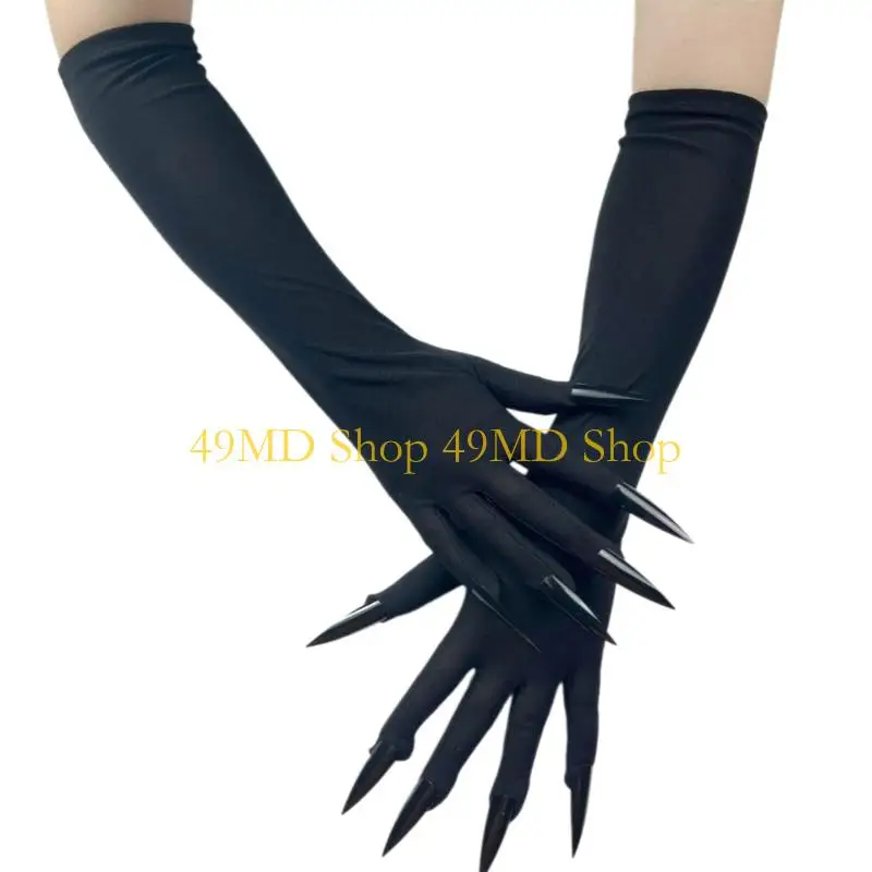 49MD Halloween Fingernails Gloves for Costume Parties and Trick or Treating Fingernails Halloween Long Gloves