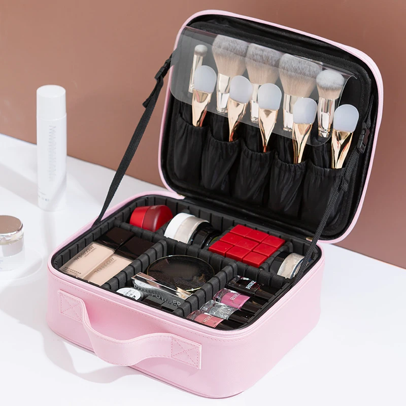 New PU Makeup Bag Fashion Women's Storage Toilet Bags Handheld Cosmetic Box Travel Multi Layer Waterproof Handbags Trend