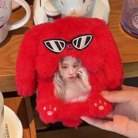 귀여운 봉제 사진 카드홀더 만화 아이돌 로모 카드 보호 슬리브 (G)I-DLE YUQI 스타일 귀여운 학생 카드홀더