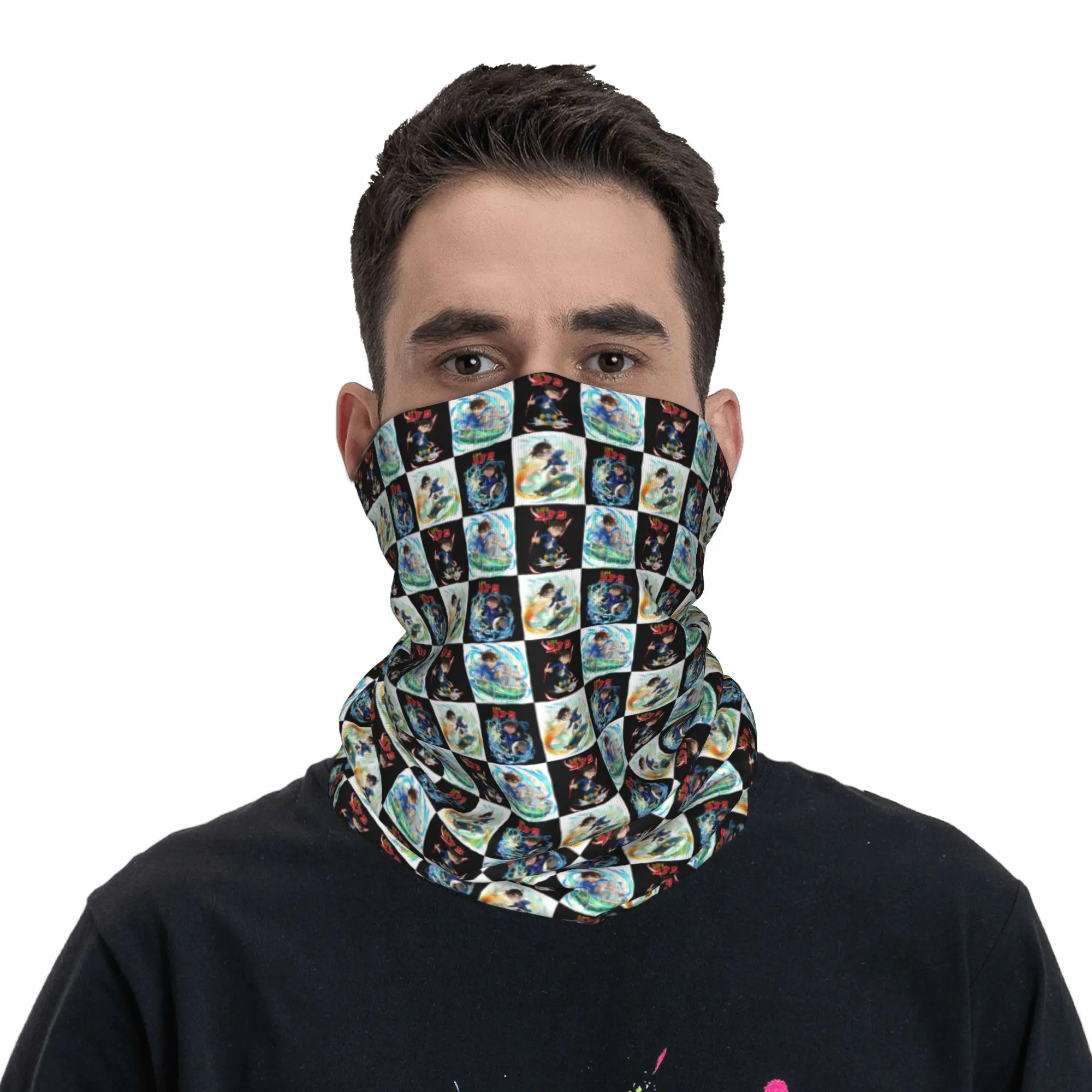 

Checkered Plaid Detective Conan Anime Bandana Neck Gaiter Windproof Face Scarf Cover Men Women Manga Headband Tube Balaclava