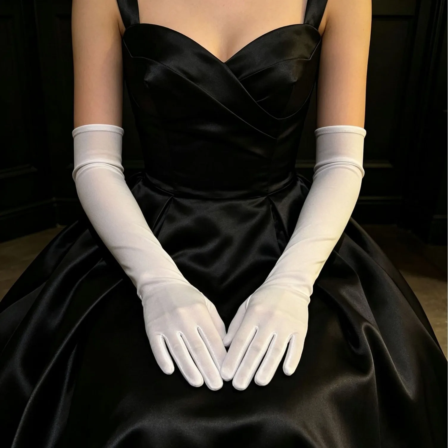 Gloves 45cm Long Milk Silk Elastic Satin Solid Color Ladies Bridal Evening Dress Banquet Stage Show Accessory Soft