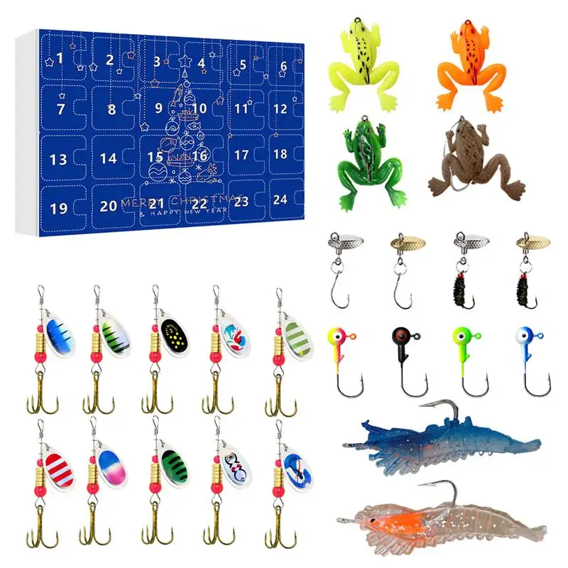 Fishing Advent Calendar Christmas Freshwater Bass Baits 24 Days Christmas Countdown Calendar Fishing Lure Kit Holiday Gifts