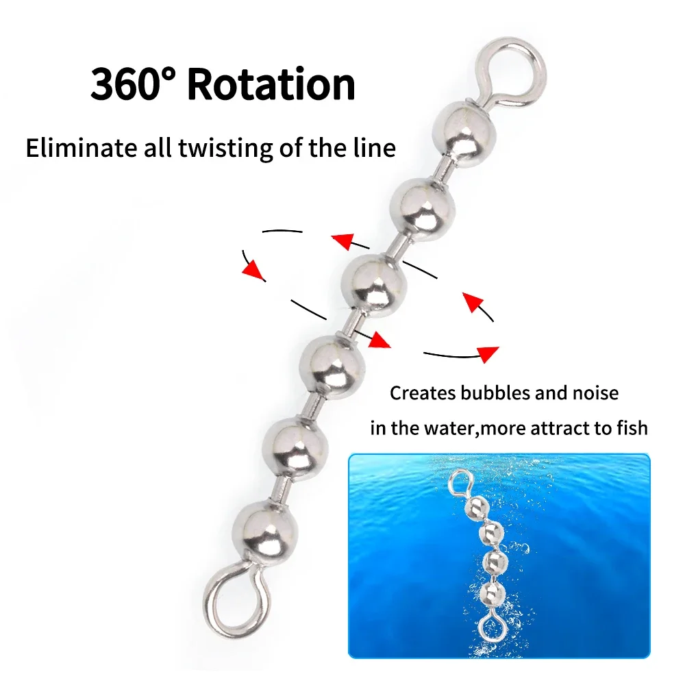 Ellllv 50pcs/bag Fishing Stainless Steel Ball Chain Swivel 3/4/6 Beads Rolling Swivels DIY Rigging Connectors Accessories