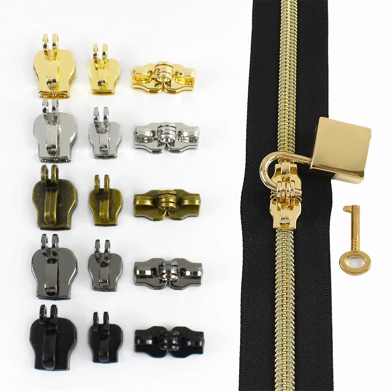 5 #   8 #   10 #   النايلون سستة المؤشر لمجموعات إصلاح الأمتعة 2/4/10 أزواج ثقب مزدوج السوستة المنزلق محفظة مكافحة سرقة زيبر مجتذب رئيس