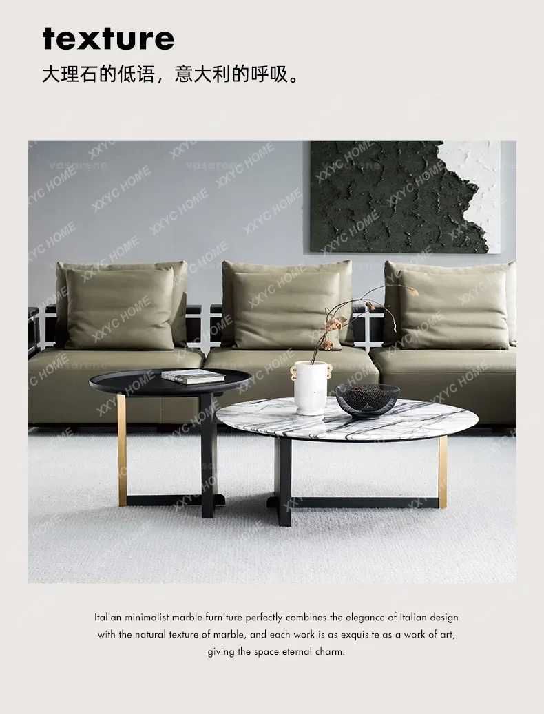 X-S    Minimalist Round Combination Coffee Table Modern Light Luxury High-end Natural Marble Small Corner Table HG
