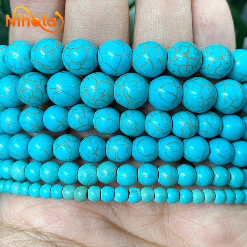 Smooth Blue Stripe Turquoises Round Loose Beads DIY Bracelet NecklaceAccessories 15\'\' Strand 4/6/8/10/12mm for Jewelry Making