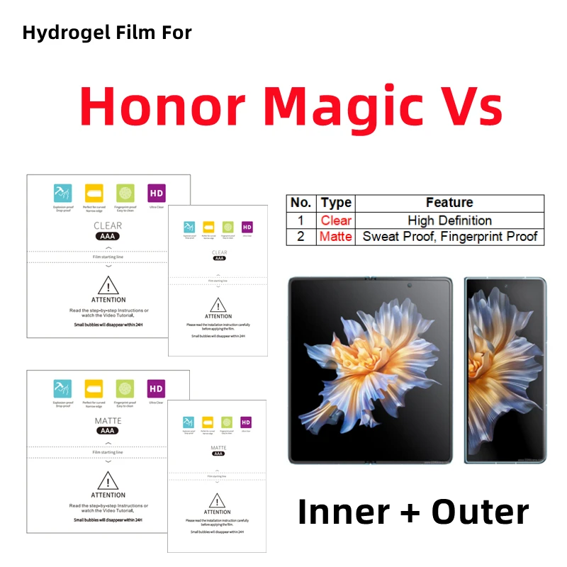 

Inner + Outer Matte Hydrogel Film For Honor Magic Vs HD Protective Film Folding Phone Honor Magic Vs Clear Screen Protector