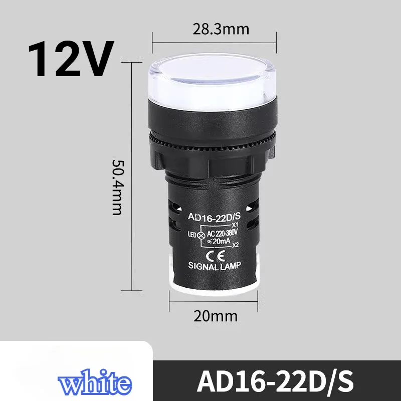 

22mm Indicator Light 6V 12V 24V 36V 220V 380V LED Power Indicator Pilot Signal Light AD16-22DS Panel Mount Lamp Multicolor 20mA