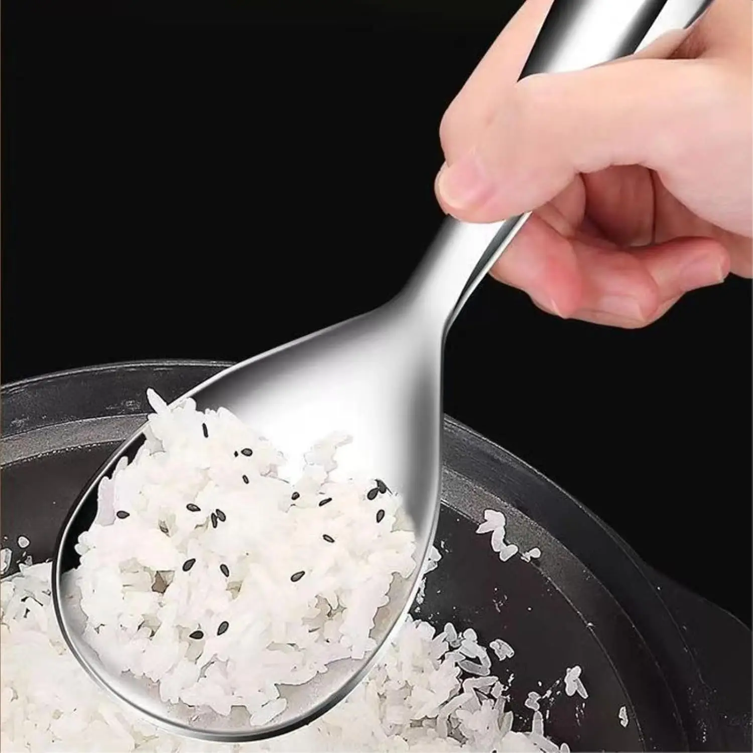 10pcs Stainless Steel Spoon of Household Electric Cooker Thickened Cafeteria Buffet Spoon-primary Color Long Handle Large