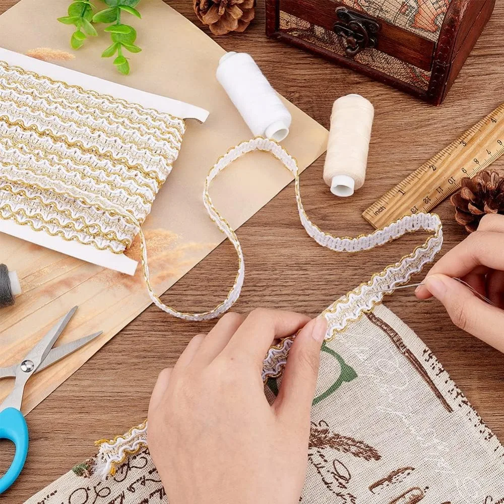 13 ياردة الأعرج جديلة حافة الذهب المنسوجة 1/2 بوصة الأبيض لامع S موجة الخياطة البوليستر الحرفية ل الستار الغلاف DIY بها بنفسك