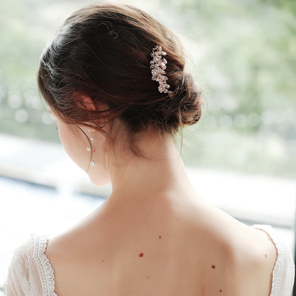 Bridal Wedding Hair Accessories Crystal Flower Hair Combs Clips for Women Bride Headpiece Bridesmaid Party Jewelry Gift image 2