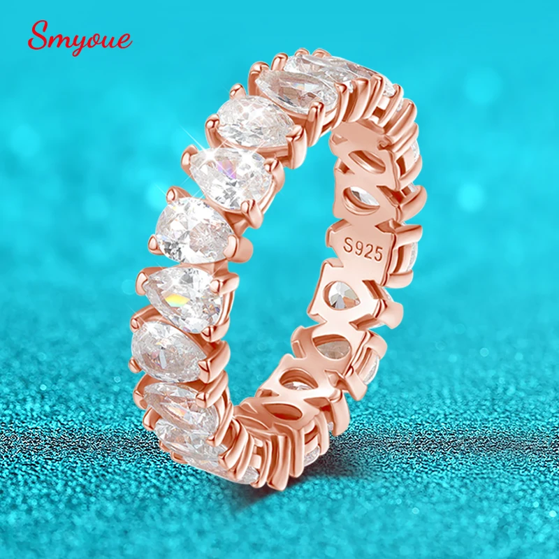 Smyoue 3*5mm Pear Cut All Zircon Moissanite Rings Full Enternity Lab Diamond Band for Women 925 Sterling Silver Fine Jewelry