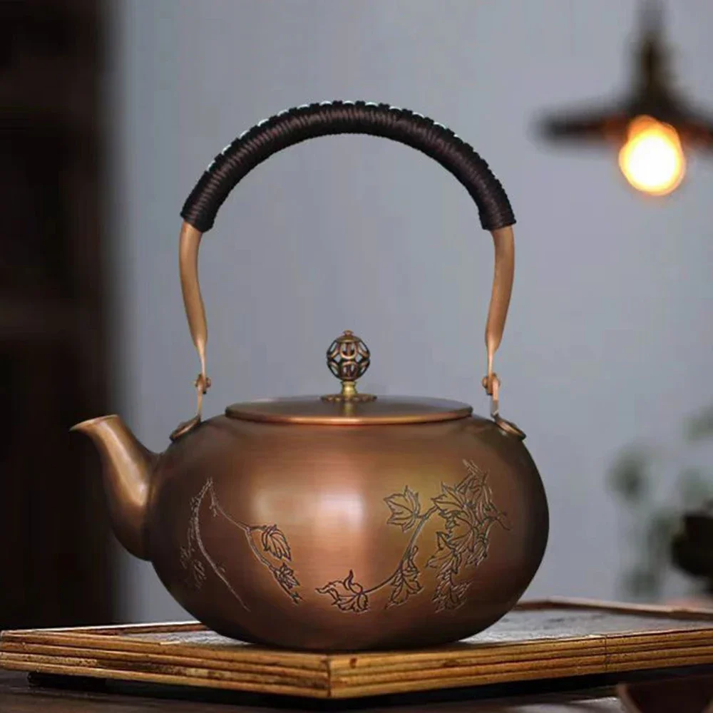 1.8L, Large Capacity Copper Tea Kettle, Large Pumpkin Boiling Water Kettle for Brewing Tea, Handmade Teapot, Healthy Tea Set