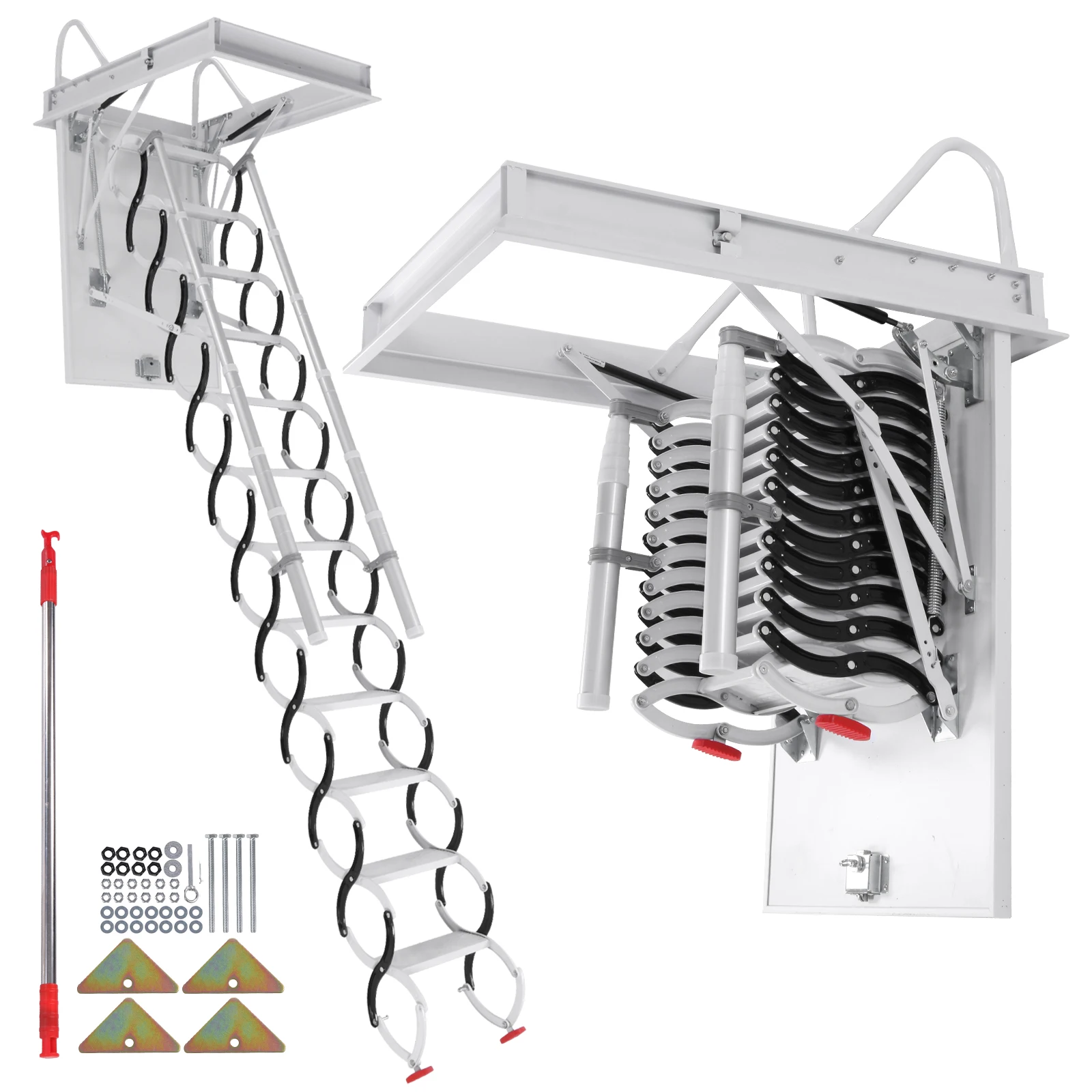 

Indoor Concealed Steps with Handrails Invisible Telescoping Stairs 660LBS Capacity Pull Down System for Garages/Roofs/Basements