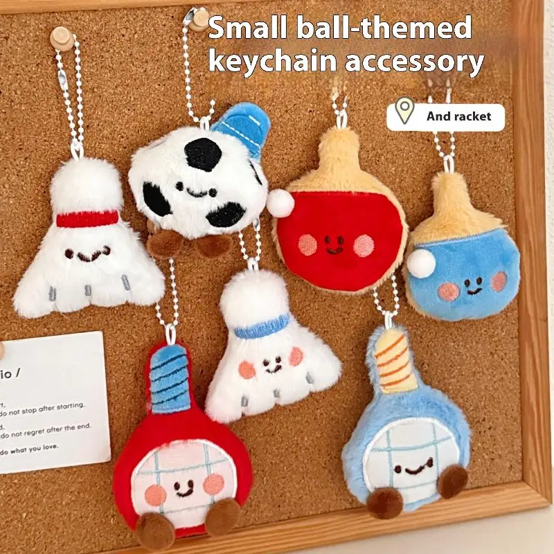 New Cute Cartoon Plush Ball Decoration Doll Pendant Keychain Kawaii Football Table Tennis Racket Stuffed Doll Toys Pendant Gifts view 2