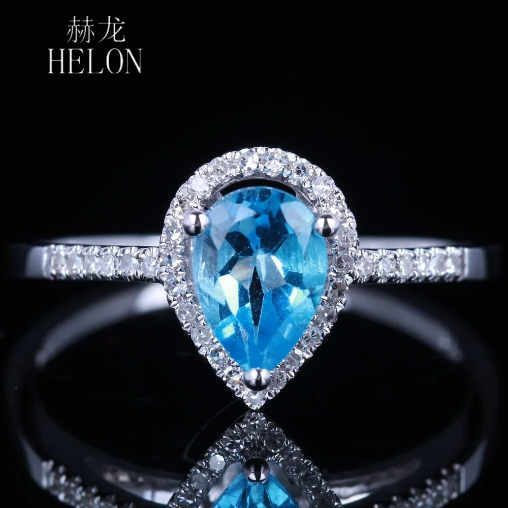 HELON Gold Rings For Women Genuine 9K 375 White Gold Ring Sparkling Cubic Zirconia Promise Band Rings Trendy Fine Jewelry