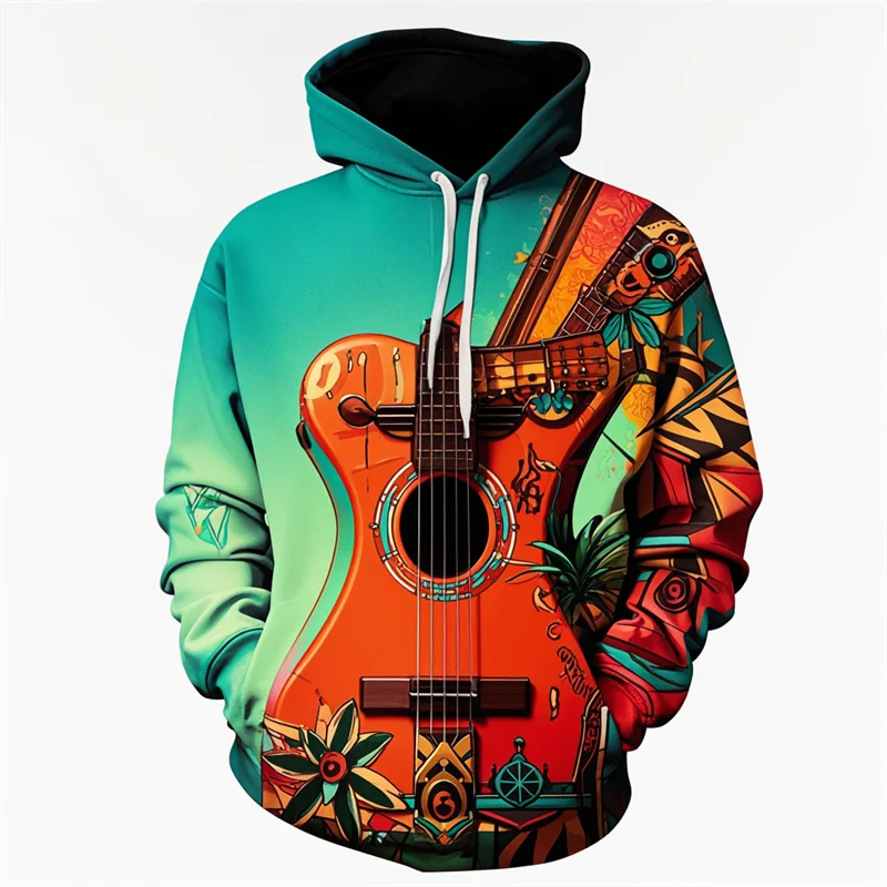 Vintage Musical Instruments Graphic Hoodie Men Women hoodie Fashion Guitar Print Pullover Hoodies Street Oversize Casual Y2k Top