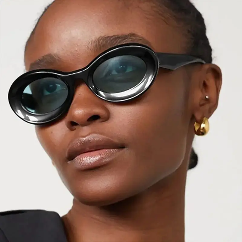 New Y2K Vintage Oval Sunglasses Women For Men Luxury Brand Designer Sun Glasses Steampunk Popular Pink Hip Hop Eyeglasses Frame