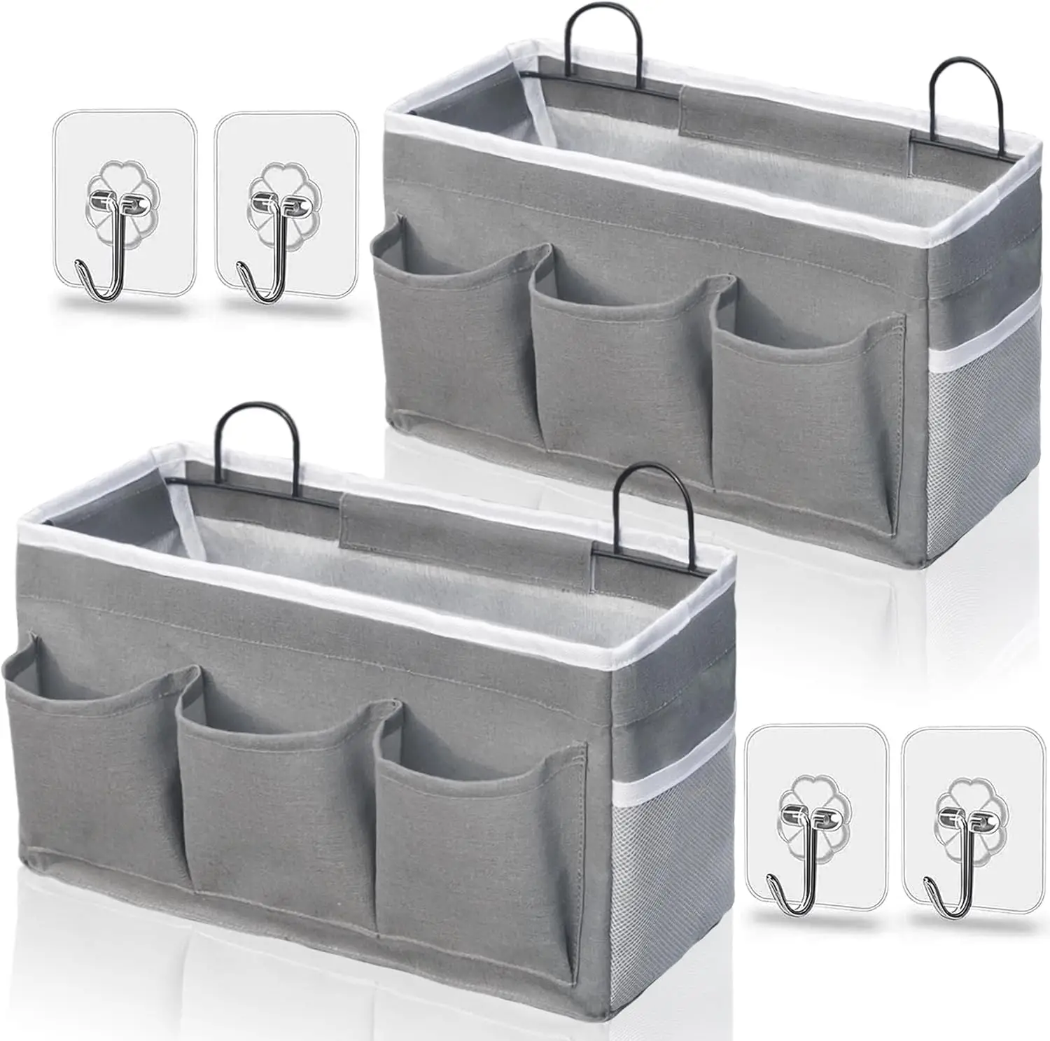 

Wall Hanging Organizer Bag, 2-Pack Linen Storage Baskets with Pockets for Bedroom, Kitchen, Office, RV (Gray)