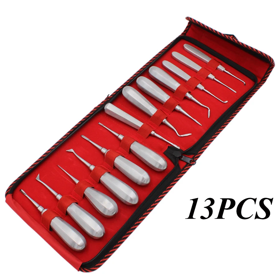 10/13Pcs Dental Stainless Steel Plier Curved Root Forceps Hexagon Handle Dental Extraction Elevator Kit Dental Instruments Set