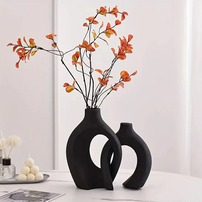 2026 latest model nordic black flower vase designed plastic plant pot home decoration living room bookshelf place vases interior - view 5