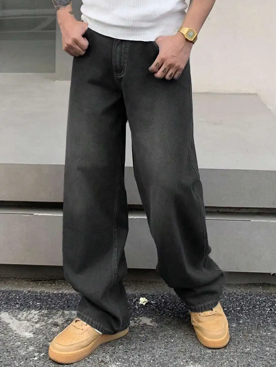 

Mens Casual Straight Leg Washed Baggy Denim Jeans