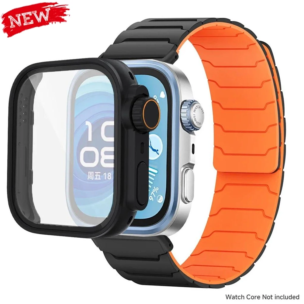 Hülle + Magnetband für Huawei Watch Fit5/5Pro, Silikonarmband, Displayschutzfolie für Huawei Fit3/4/4Pro, Wechsel zum Ultra-Cover