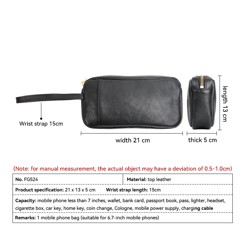 Men Clutch Bag Genuine Leather Wallet Phone Mini Coin Purses Credit Card Holder Casual Business Small Money Bags