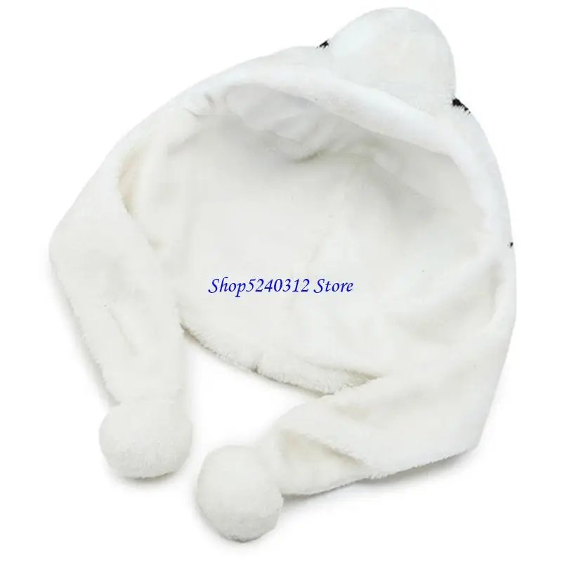 634C Cartoon Plush Panda Beanie Hat Long Strap Warm Earflap Cap Stuffed