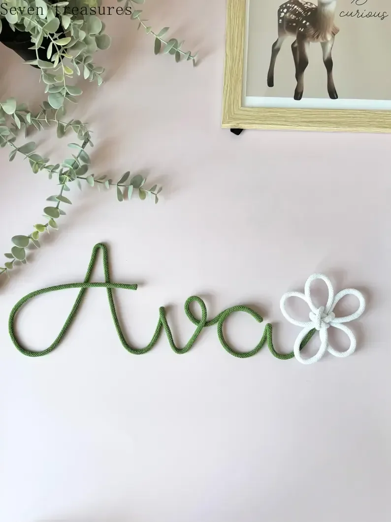 

Custom Flower Rope Name Sign Knitted Letter Wall Decor Gift Kids' Room Name Sign,Personalized Wall Decor in Scandinavian Style