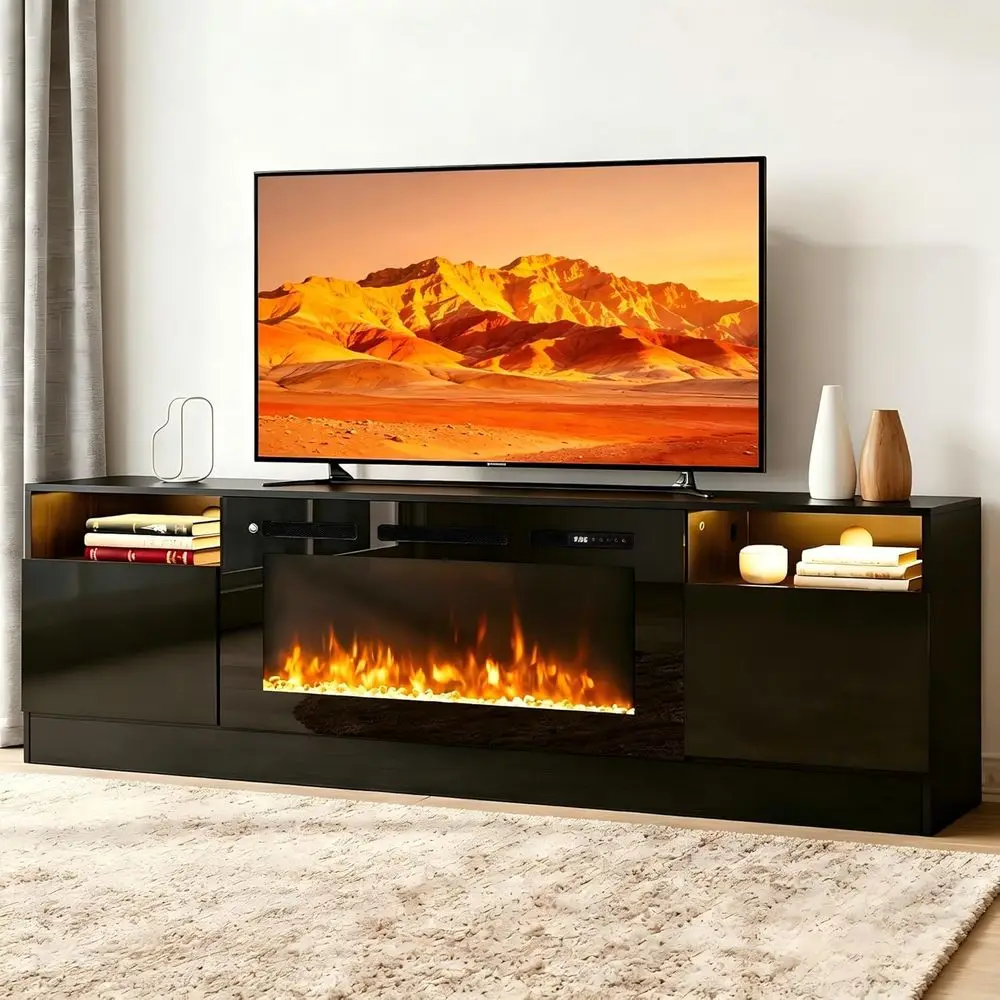80ilace TV Stand or TVs Up to 90, LED Light Entertainment Center with 36Electric ilace, ern Wood Texture TV Media ole with Highl