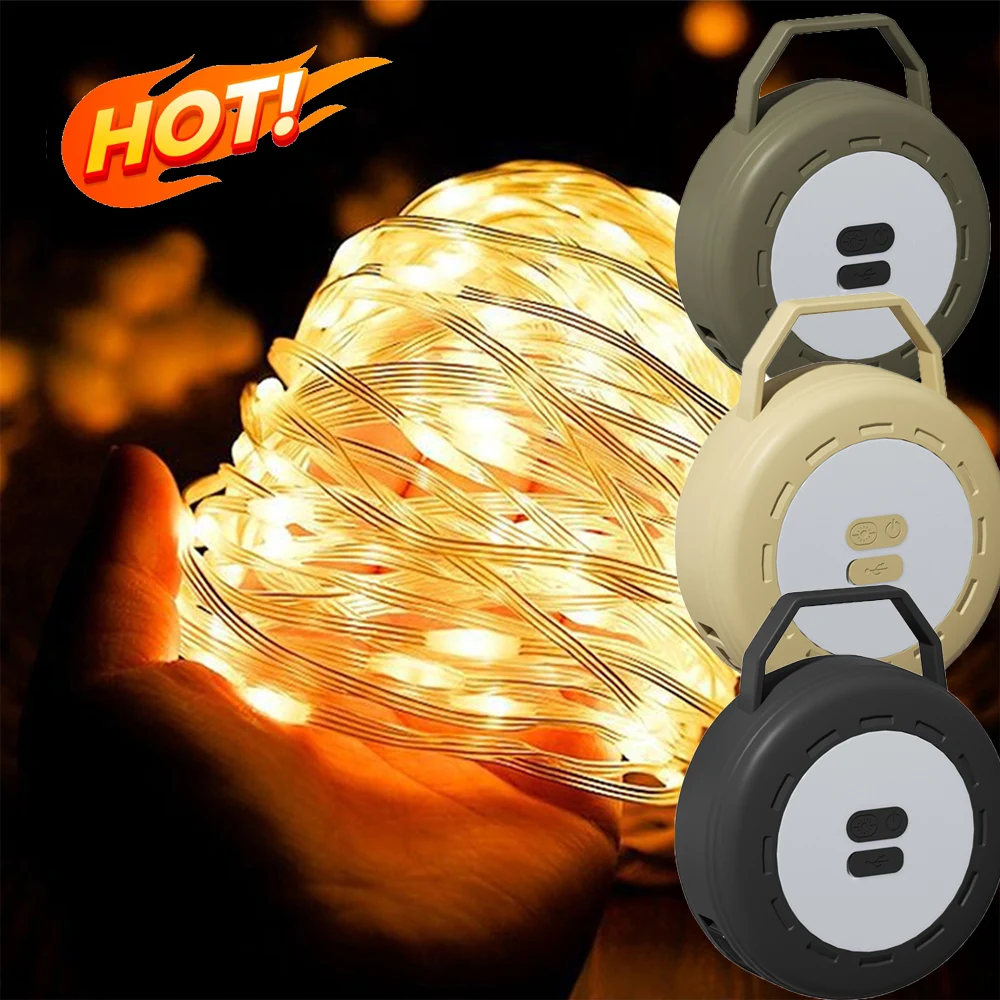 2 In 1 Camping Light LED Reel String Lights Outdoor USB Camping Lamp Recyclable LED Atmosphere Light For Garden Tent Room Decor