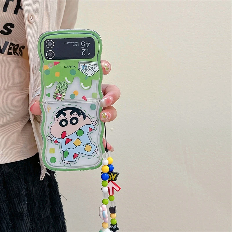 Cute Cartoon Japan Anime Crayon Shin-chan Transparent Phone Case For Samsung Galaxy Z Flip 7 6 5 Hard TPU Cover For Z Flip 4 3 view 4