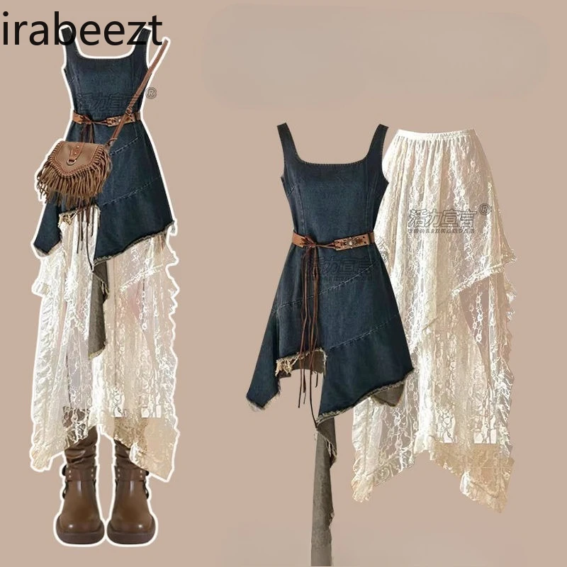 

Summer Suit for Women 2025 New Ethnic Loose Top with Bohemian Suspender Dress Two-piece Suit Beach Outfits for Women