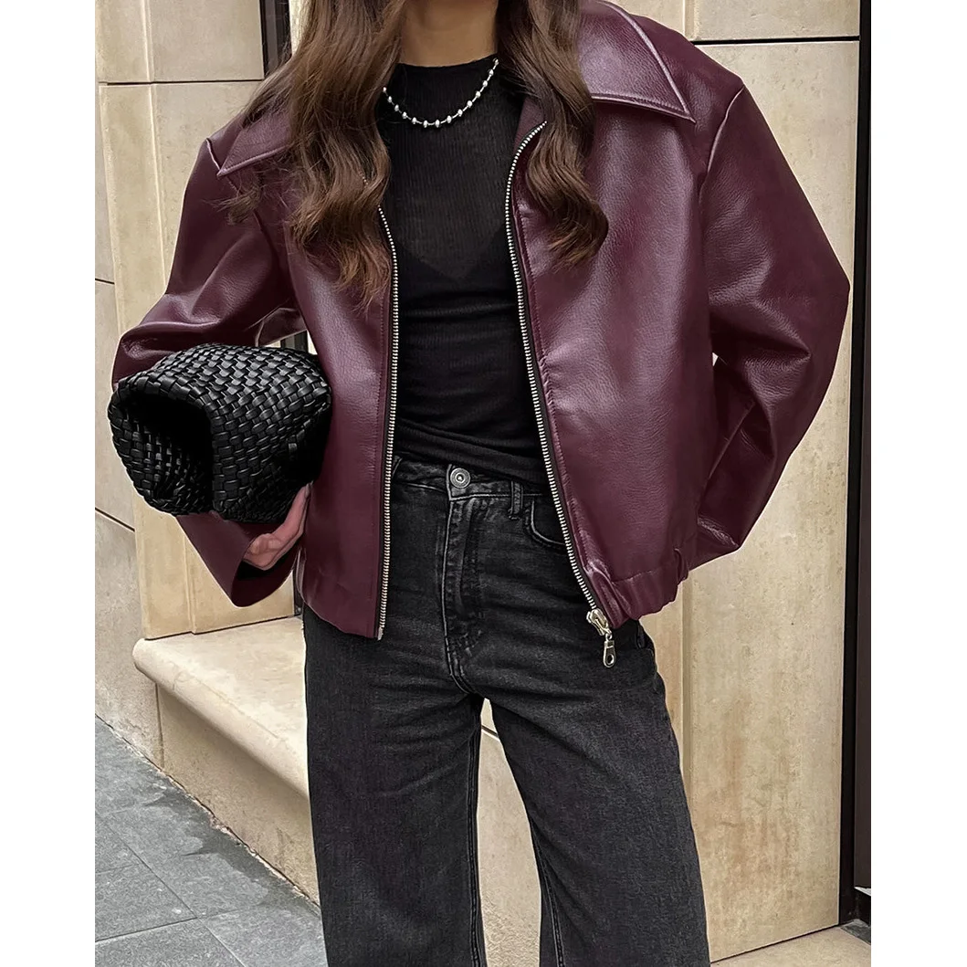 

Leather Cyber Racer Jackets Women Fashion Coats Y2K Streetwear 2024 Winter Fall Clothing Elegant Jackets Crop Coats