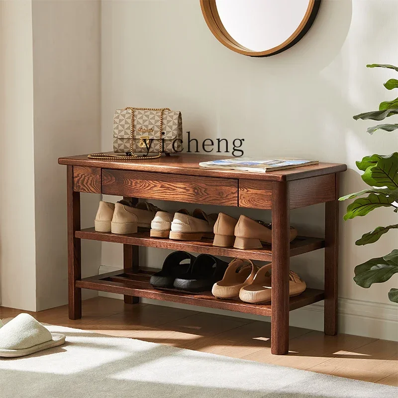 Indoor Wooden Shoe Rack Home Doorway Multi-Layer Outer Corridor Entry Door Outer Shoe Cabinet Can Sit on Shoe
