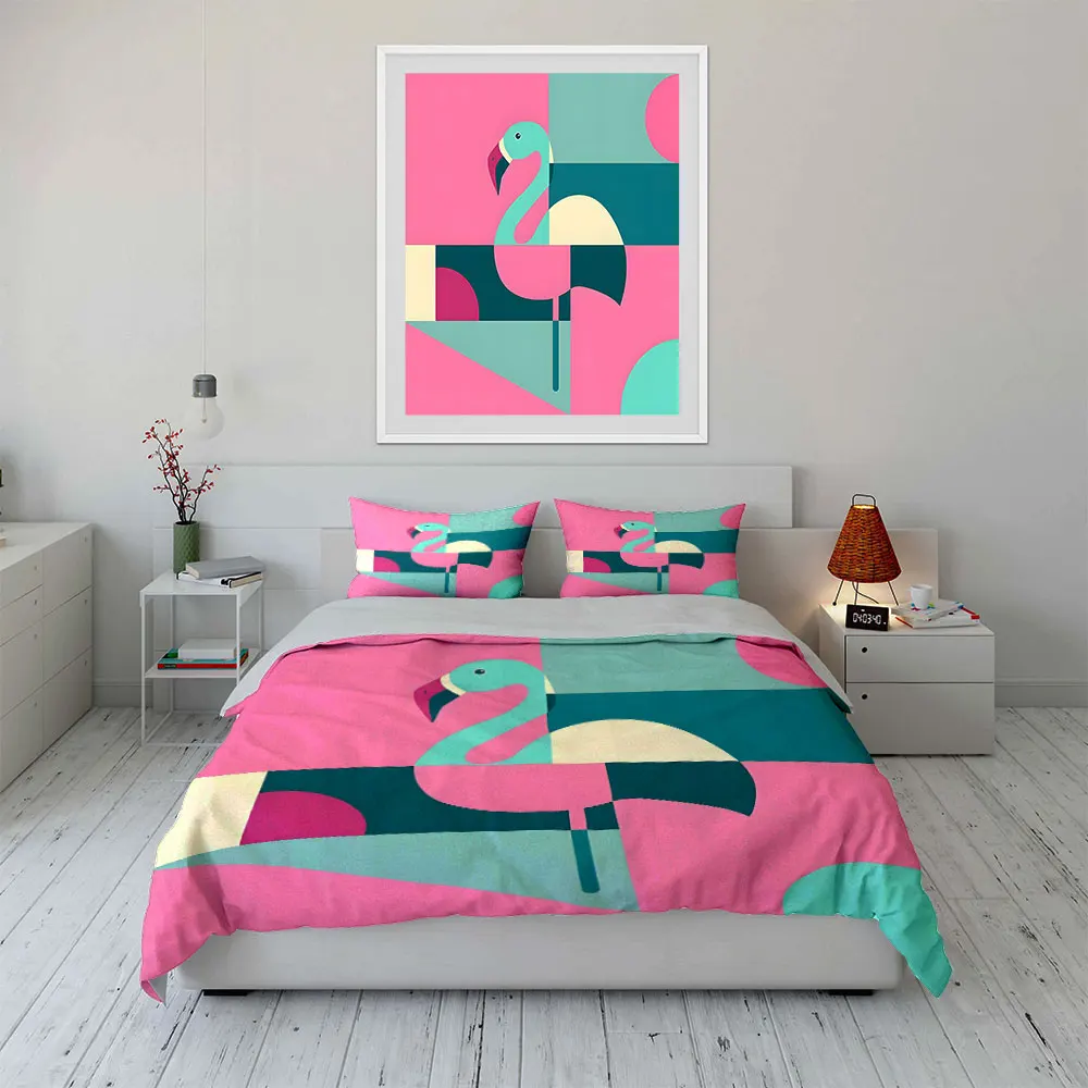 Abstract Pink Flamingo Collage Print Soft Comfortable Duvet Cover Bedding Set Included 1*Duvet Cover  2*Pillowcases