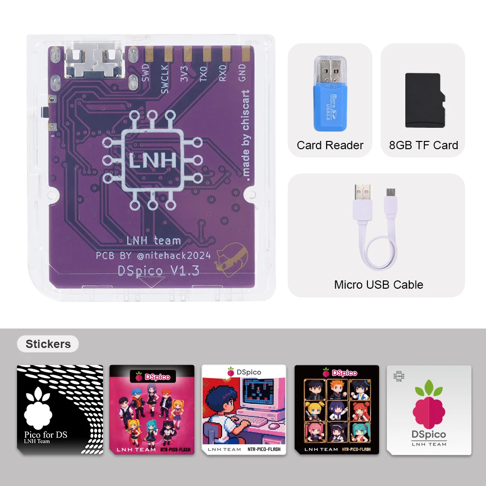LinkRetro Pure Transparent MicroUSB Dspico Pico für DS-Spiel-Reader Adapter für DS Lite, DSi, 3DS, New 3DS XL Spielkonsolen