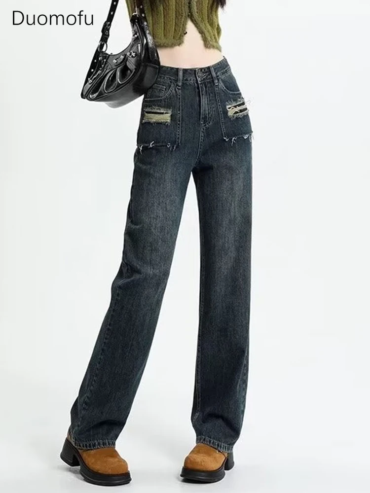 Duomofu azzurro Sexy Vintage allentato Jeans femminili dritti estate nuovi Jeans donna Slim a vita alta di base a vita alta Slim