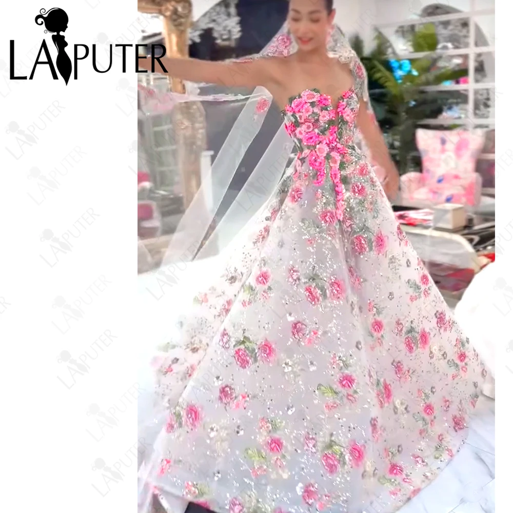 

Luxury Floral Bridal Wedding Dresses A line Sweetheart Neck Flowers Prom Dress Appliques LaceIllusion Nude Body Bride Party Gown