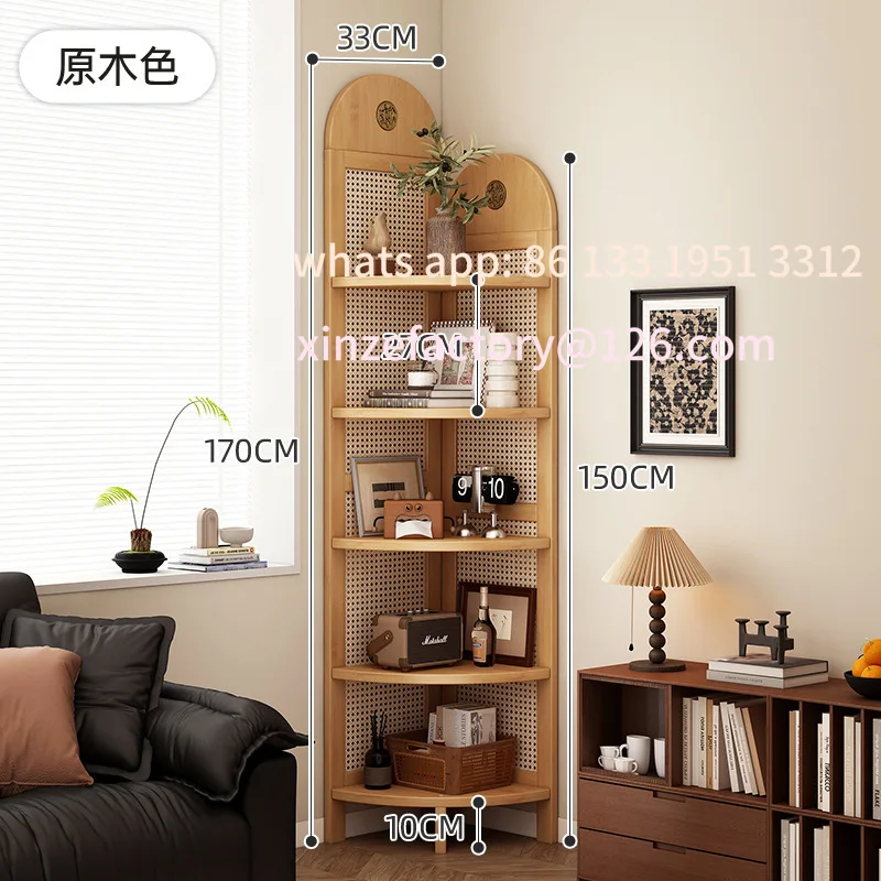 Medieval style floor-to-ceiling corner rack, rattan multi-layer bedroom corner storage rack